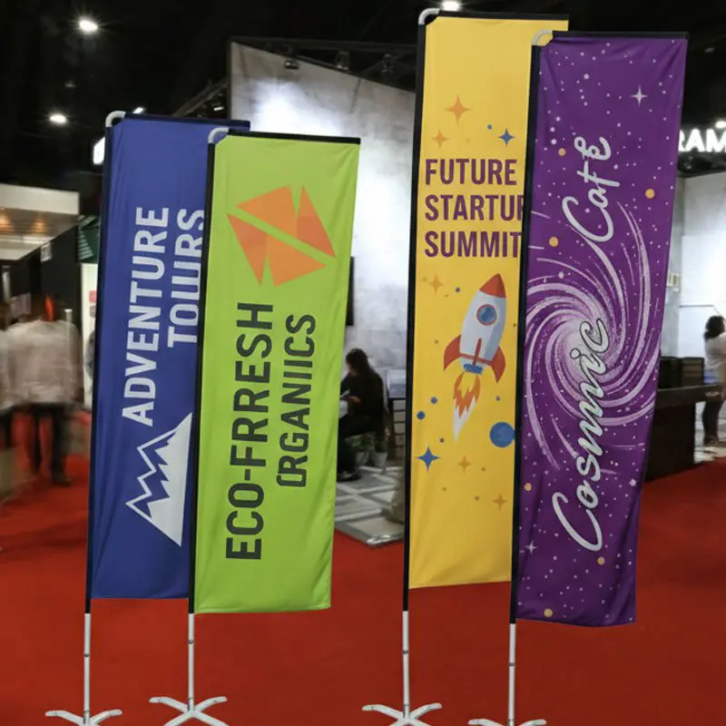 Custom rectangle flags trade show displays