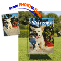 Custom photo flag example with free design support, turning original photo into a printed outdoor flag