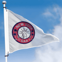 Custom Pennant Flags | Personalized Triangular Flags for Teams & Events 9 Custom pennant flags featuring the "New York GAA" logo, ideal for sports events and team branding.