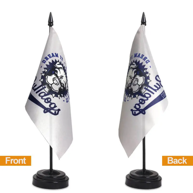 custom garden flags standing in the front yard
