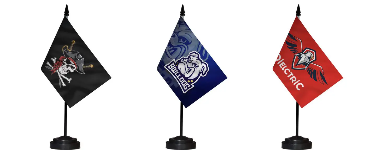 custom garden flags standing in the front yard