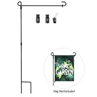 Garden flag stand with hanging garden flag, outdoor metal flag holder