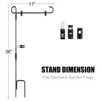 Garden flag stand dimensions showing 17 inch width and 36 inch height