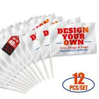 Set of 12 Custom Handheld Stick Flags with personalized designs for events and promotions.