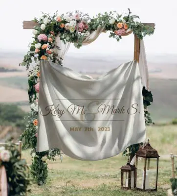 Custom wedding flag backdrop for ceremony altar décor