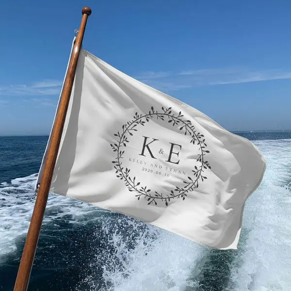 Custom 3x5 wedding flag with initials, elegant outdoor decoration