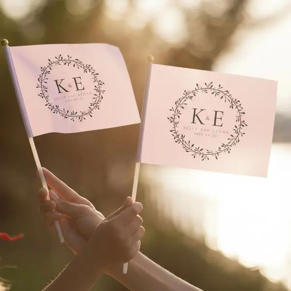 Custom mini wedding flags with initials, handheld decoration