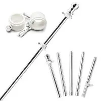 Sectional wall mount flag pole with rotating rings and stainless steel pole sections