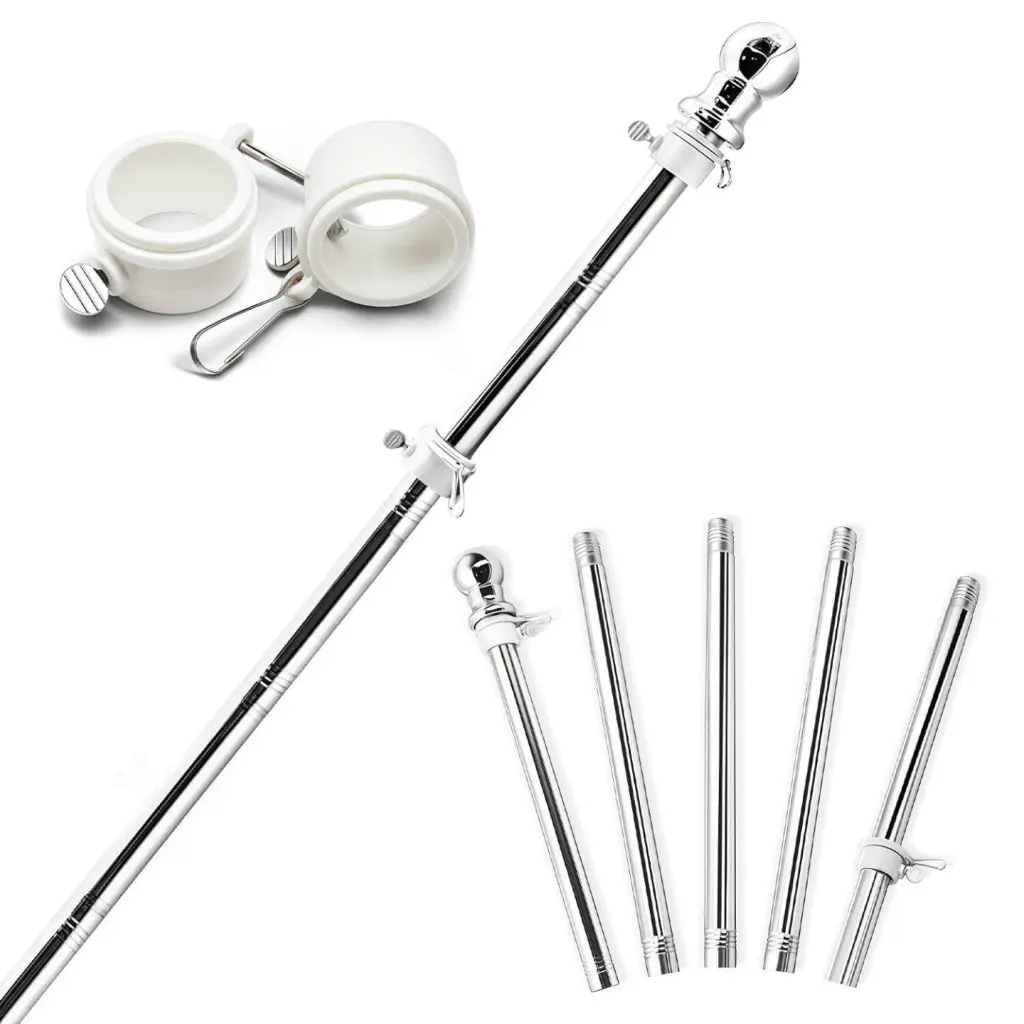Sectional Wall Mount Flag Pole with Rotating Rings | Stainless Steel 3 Sectional wall mount flag pole with rotating rings and stainless steel pole sections