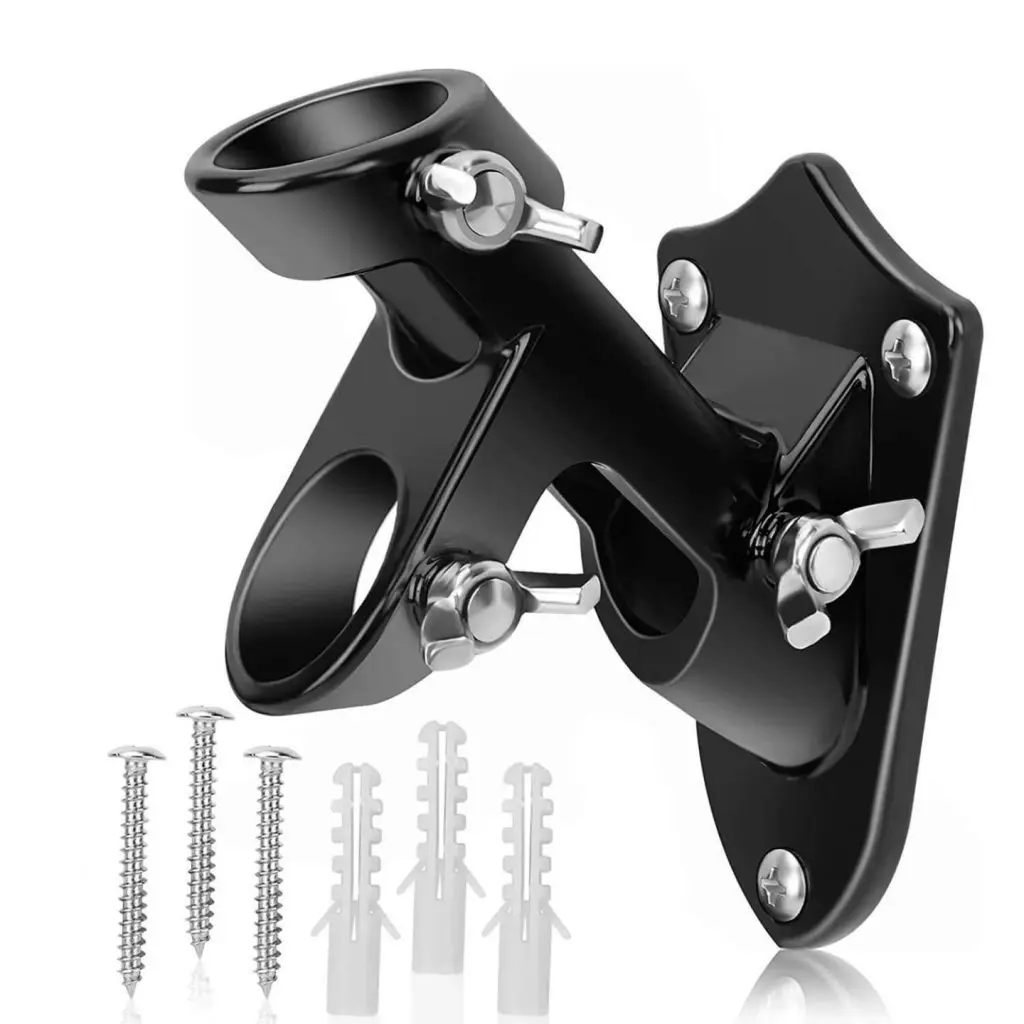 2-Position Wall Mount Flagpole Bracket | Heavy-Duty Aluminum 8 2-position wall mount flagpole bracket black with mounting hardware