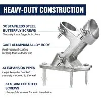 2-Position Wall Mount Flagpole Bracket | Heavy-Duty Aluminum 11 2 position Heavy-duty wall mount flagpole bracket with cast aluminum body and stainless steel hardware