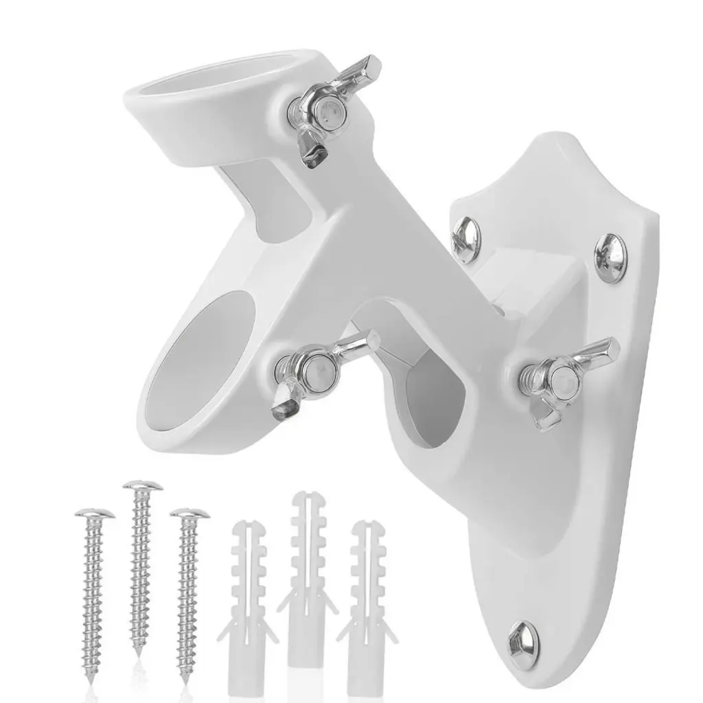 2-Position Wall Mount Flagpole Bracket | Heavy-Duty Aluminum 7 2-position wall mount flagpole bracket white with mounting hardware