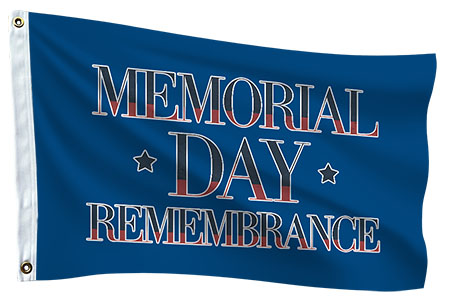 Memorial Day tribute custom flag in blue with remembrance message