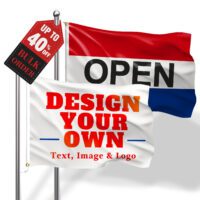Promotional custom flag with discount badge “Save Up to 40%”