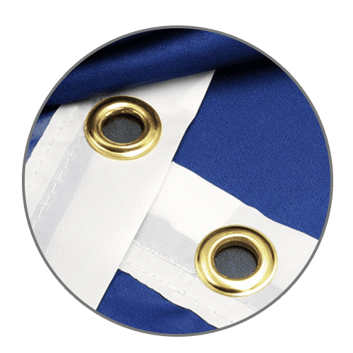 Metal grommets on custom flag for secure hanging and outdoor display