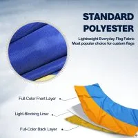 Standard polyester flag fabric with full-color front and back layers and light-blocking liner, lightweight and durable for custom garden and yard flags.
