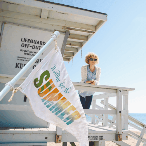Custom pennant flags with "SUMMER" text design, ideal for seasonal promotions or summer events.