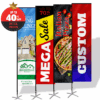Custom rectangular flags with promotional designs for events and advertising