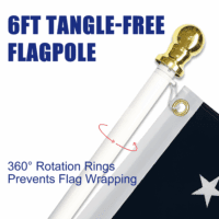 6ft tangle-free flagpole with 360-degree rotation to prevent wrapping.