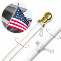 6ft tangle-free spinning flagpole with gold topper and anti-wrap clips
