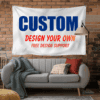 Custom fabric banner displayed indoors, showcasing vibrant print quality and professional finish.