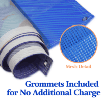 Close-up of mesh banner material with metal grommets included