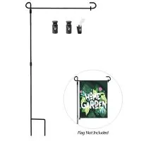 Garden flag stand with hanging garden flag, outdoor metal flag holder