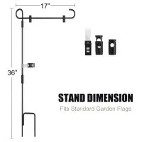 Garden flag stand dimensions showing 17 inch width and 36 inch height