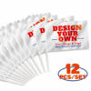 Set of 12 Custom Handheld Stick Flags with personalized designs for events and promotions.