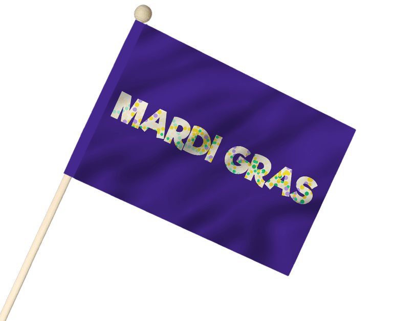 Mardi Gras stick flag in purple with glitter effect